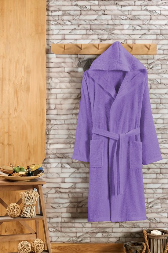 Badjas met Capuchon - Luxe Badjas Dames & Heren Capuchon - Sauna badjas - Ochtendjas dames & heren - Lila - Badstof - Wellness badjas - Valt XXL