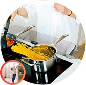 stoveblock® kinderveilig koken - fornuisrek bescherming kind - bevestig de houder eenvoudig op je werkblad en schuif de hittebestendige plaat er in. De plaat kan omhoog of in de kast als je klaar bent - LARGE ( 78 CM = 5 kookzones/pannen/potten )