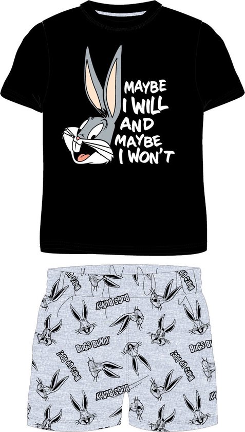 Bugs Bunny shortama/pyjama katoen zwart/grijs maat 128