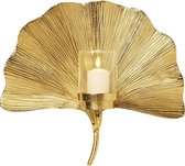 Design wandkaarsenhouder Ginkgo blad, goud, 45cm, wandaccessoire, kandelaar