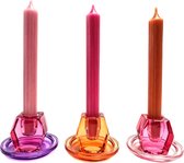 Cactula glazen kandelaars set van 3 in verschillende vormen en kleuren met bijpassende kaarsen Pia