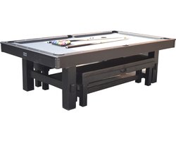 TopTable Dinner Pooltafel Black Wood Met Banken 7FT