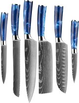 Bol.com Shinrai Japan - Damascus Print Epoxy Sapphire - 6-delige Messenset aanbieding