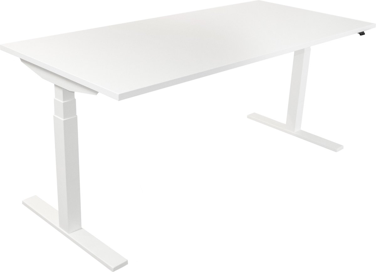Elektrisch verstelbaar bureau 160 x 80 cm met wit frame en wit werkblad.