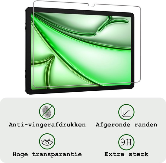 Tablet met screenprotector. Anti-vingerafdrukken, afgeronde randen, hoge transparantie, extra sterk.
