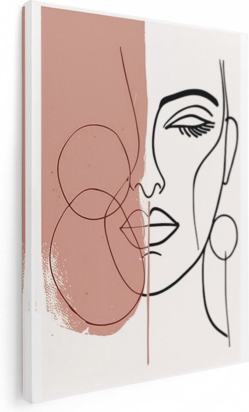 Artaza Canvas Schilderij Lijntekening van een Vrouw - 60x80 cm - Wanddecoratie Woonkamer - Schilderijen - Muurdecoratie