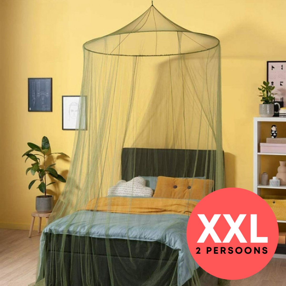 Klamboes XXL – Klamboe 2 Personen Olijfgroen – Extra Groot Muskietennet voor Tweepersoons Bed – Bedtent tegen Muggen