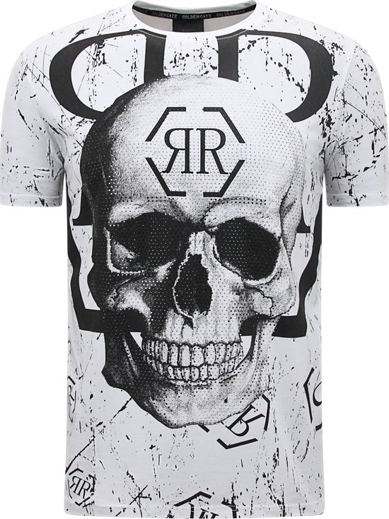 Skull - Rhinestone T-shirt - 7972 - Wit