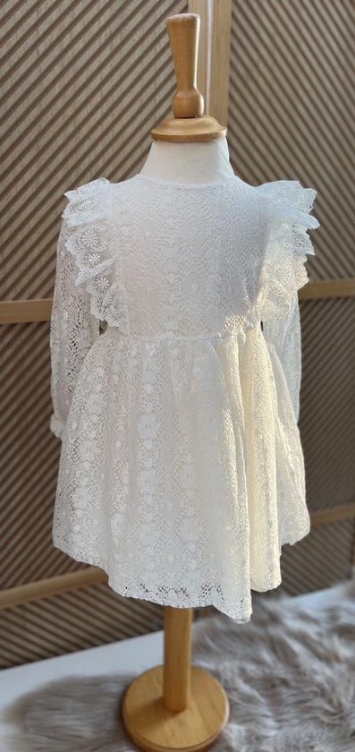 jurk met borduursel en lange mouwen-bruiloft-foto-verjaardag-doopsel-geborduurde bloemen-crème-witte kleur-katoen- 2 tem 3 jaar