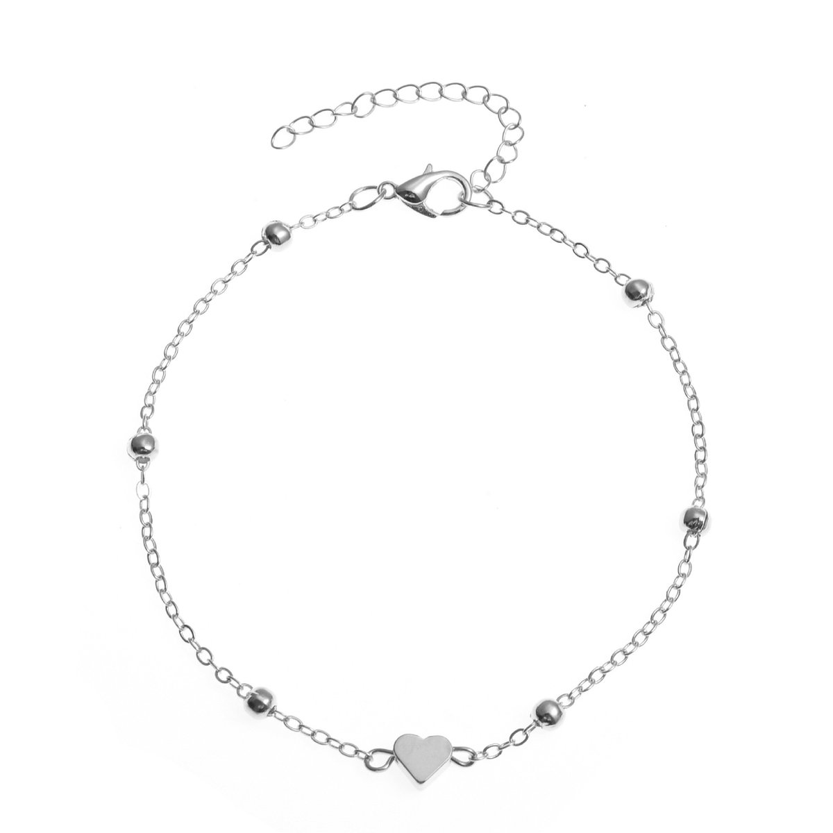 Plux Fashion Hart Enkelbandje - Zilver - 2mm/22cm + 7cm verlengstuk - Sieraden - Silver Ankle Bracelet - Stainless Steel - Enkelbandjes Dames - Schakel Enkelband - Sieraden Cadeau - Luxe Style - Duurzame Kwaliteit - Moederdag Cadeau