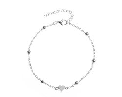 Plux Fashion Hart Enkelbandje - Zilver - 2mm/22cm + 7cm verlengstuk - Sieraden - Silver Ankle Bracelet - Stainless Steel - Enkelbandjes Dames - Schakel Enkelband - Sieraden Cadeau - Luxe Style - Duurzame Kwaliteit - Moederdag Cadeau