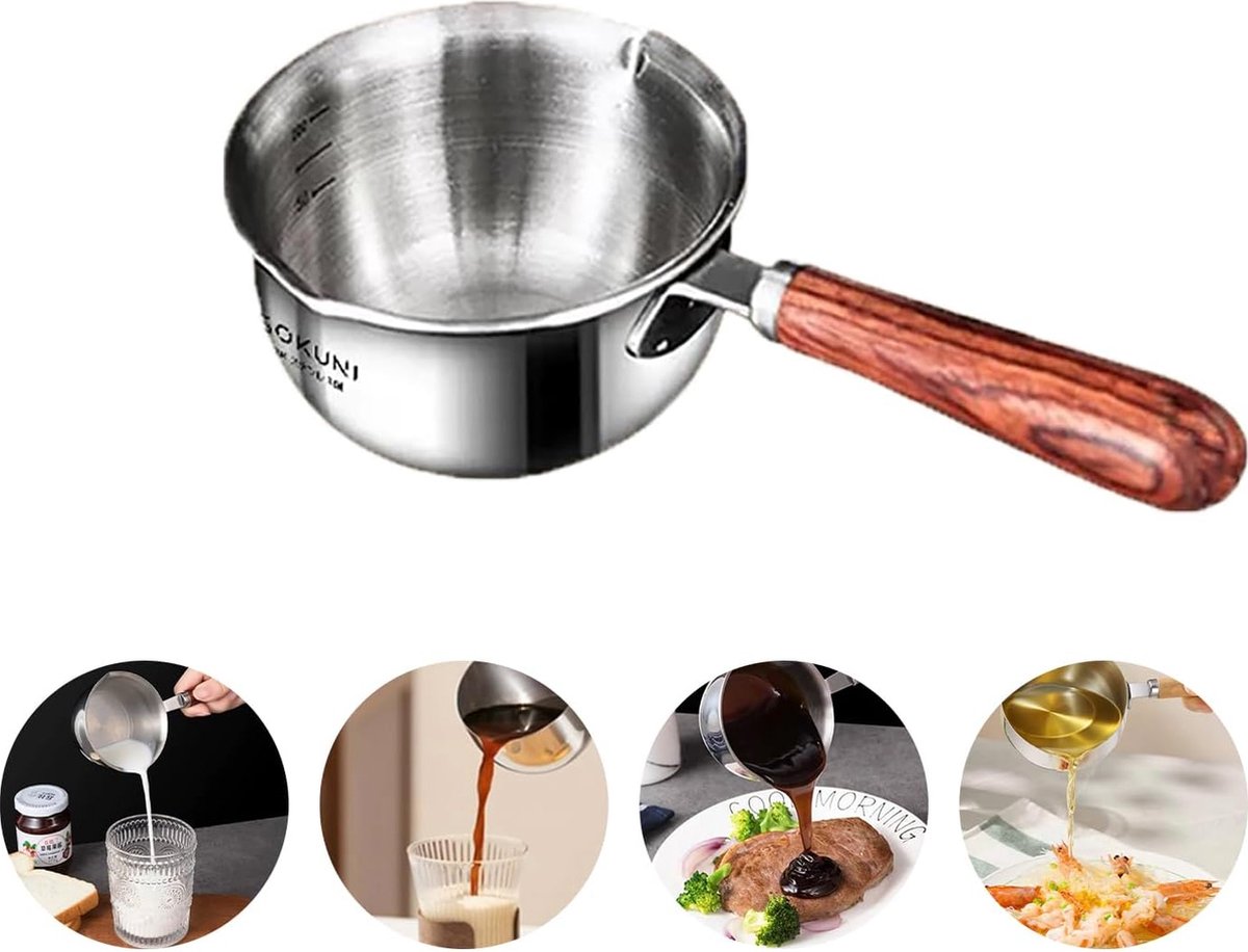 Pan 304 roestvrij staal houten handvat roestvrij staal melkpan kleine pan wok ovenpan oliepan kleine pan smeltkroes houten handvat keuken soeppan gasfornuis (150 ml) kleine inductiekookplaat