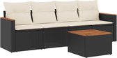 vidaXL - 5-delige - Loungeset - met - kussens - poly - rattan - zwart