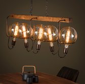LM-Collection Karson Hanglamp incl. LED lampen - 130x22x150cm - E27 - Bruin - Hout/Metaal - hanglampen eetkamer, hanglamp zwart, hanglampen woonkamer, hanglamp slaapkamer, hanglamp kinderkamer, hanglamp rotan,