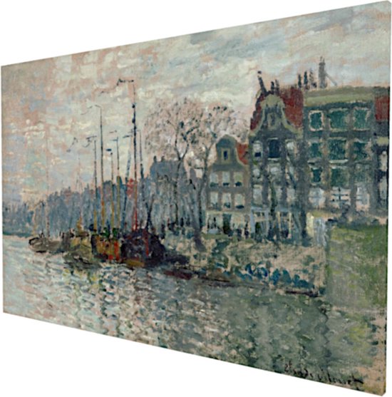Monet in Holland Schilderij Amsterdam - Het Kamperhoofd en Oude Waal - Prins Hendrikkade - Holland van Vroeger Print op Canvas Doek - 90x60 cm