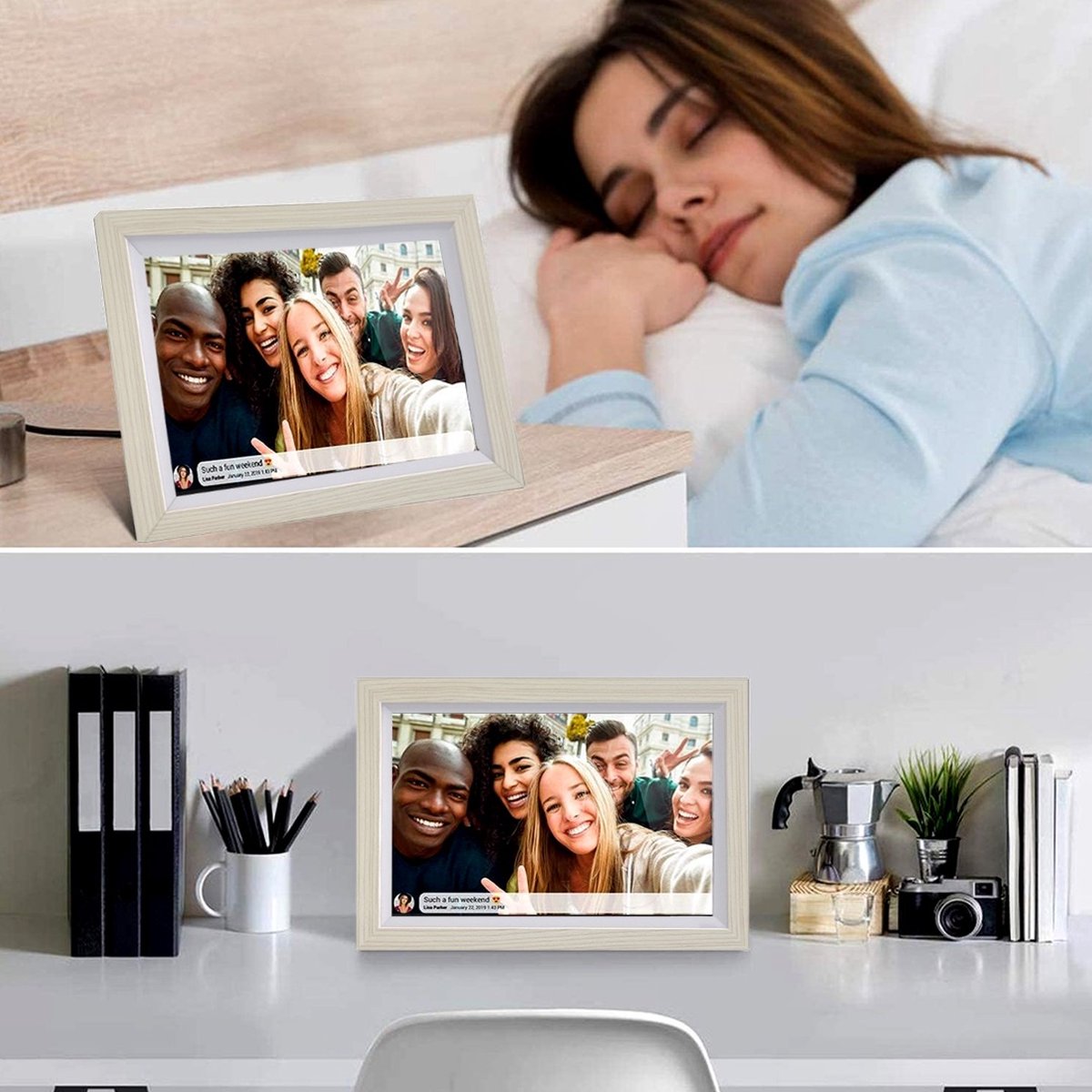 Digitale fotolijst met WiFi en Frameo App - 10.1 inch HD+ IPS Display - Fotokader met Touchscreen - 32GB - Gebroken Wit - Frameo digitale fotolijst - digitale fotokader - digitaal fotolijstje thumbnail 5