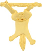 Behave® Broche kat poes aan tak cartoon goud kleur 5,5 cm