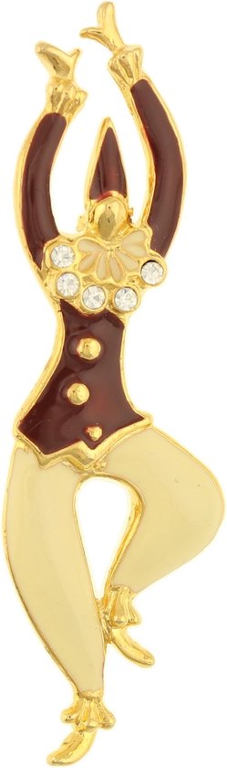 Behave® Broche dansende clown rood wit goud kleur 7,5 cm