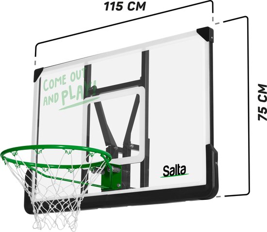 Salta Center Basketbalbord – Basketbalbord met dunkring voor wandmontage - Voor kinderen en volwassenen – Zwart - Salta