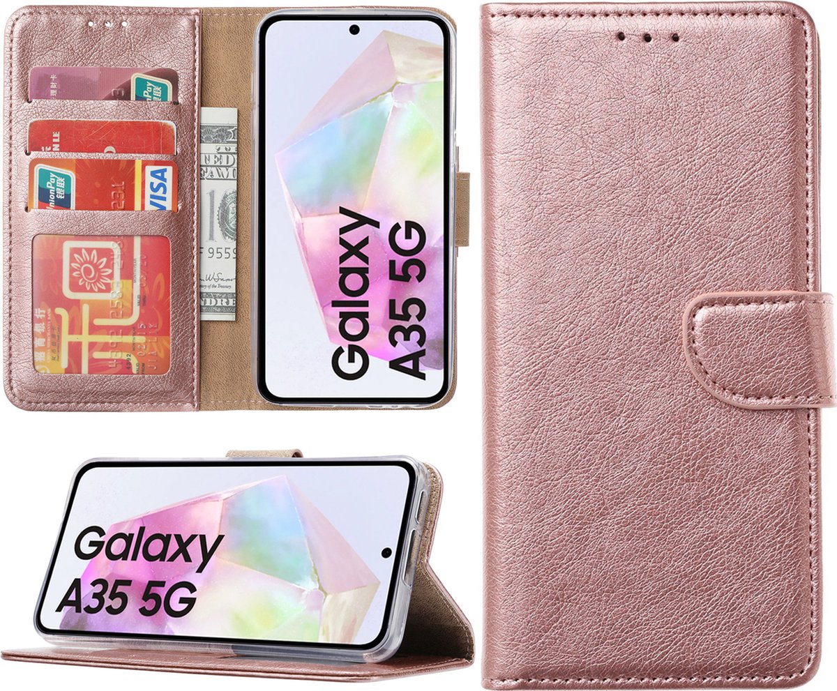 Arara Hoesje geschikt voor Samsung Galaxy A35 hoesje - Bookcase met pasjeshouder - Rosegoud