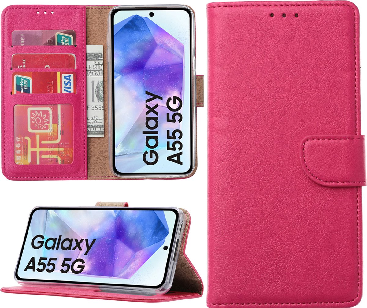 Arara Hoesje geschikt voor Samsung Galaxy A55 hoesje - Bookcase met pasjeshouder - Roze