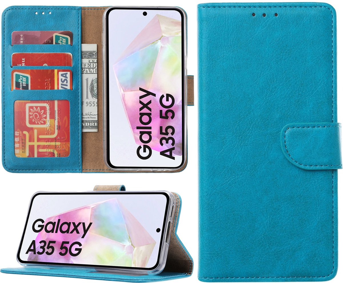 Arara Hoesje geschikt voor Samsung Galaxy A35 hoesje - Bookcase met pasjeshouder - Blauw