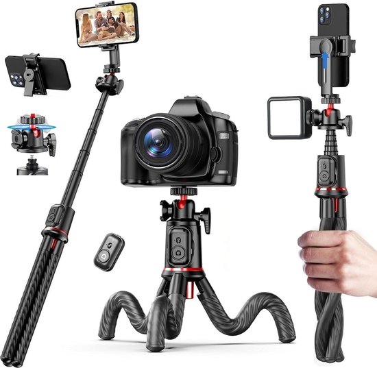 Flexibel Octopus Tripod Smartphone & Camera Statief - Selfiestick - Telefoon Statief - Foto en Video - Flexibel - Telefoonhouder - Selfie Stick - Draadloze afstandsbediening