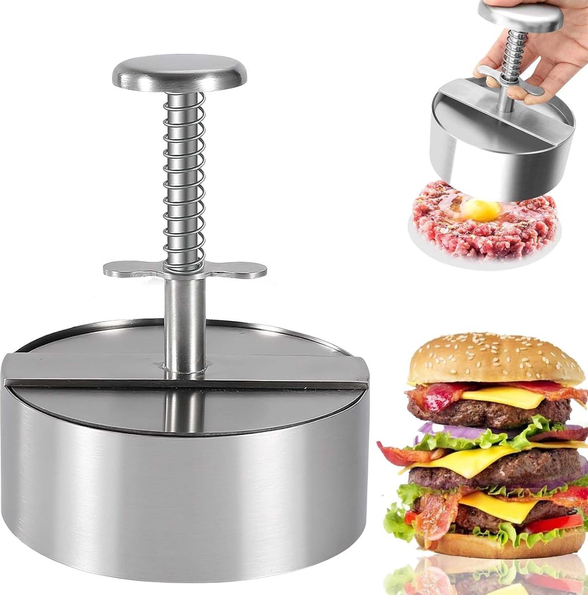 Burgerpers hamburgerpers 304 roestvrij staal instelbare hamburgerpers patty maker met 100 siliconenoliepapier voor lekkere hamburgers patties BBQ