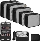 Koffer-organizerset, pakkubussen voor kleding, pakzakken voor rugzak, kledingtassen voor koffer, paktassenset met make-uptas, schoenentas, USB-kabel (8, vierkant zwart)