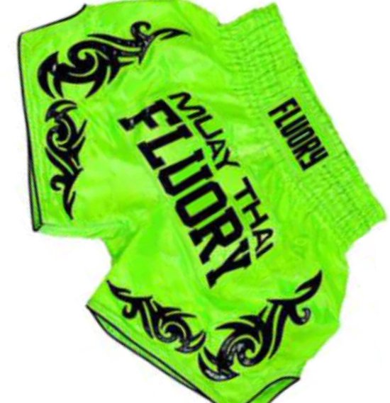 Fluory Muay Thai Kickboks Broek Neon Green MTSF73 maat XL