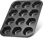 Bastix - Muffinvorm, 12 stuks, antiaanbaklaag, Ø 7 cm breed, muffins bakvorm, cupcake-pan, muffinplaat, 12 stuks, muffinvorm, grote muffins