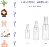 3 Sprayflesjes of spuitflesjes van verschillende maten 30 ml - 50 ml - 100 ml