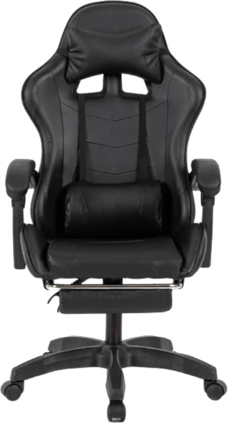 Concept-U - Black Massage Gaming -stoel met voetsteun ULTIM