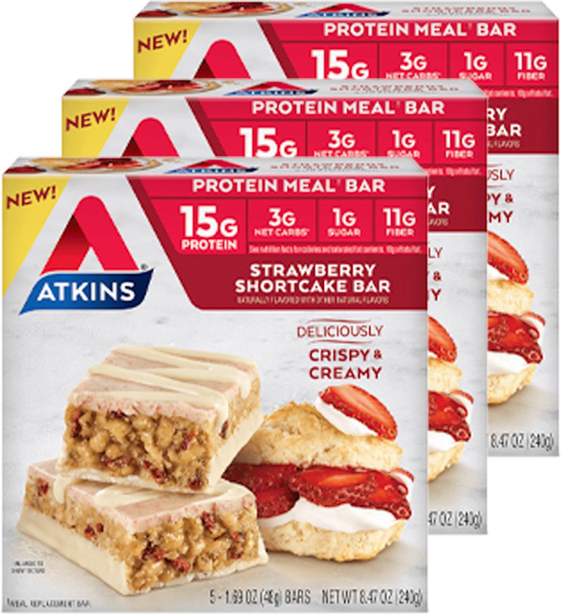 Goedkoopste Atkins | Protein Bar | Strawberry Shortcake | Doos | 3 stuks | 3 x 48 gram