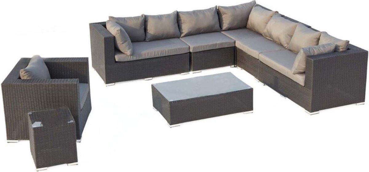Concept-U - 8 -Seater Garden meubels in zwart en grijs gevlochten hars SALENTO