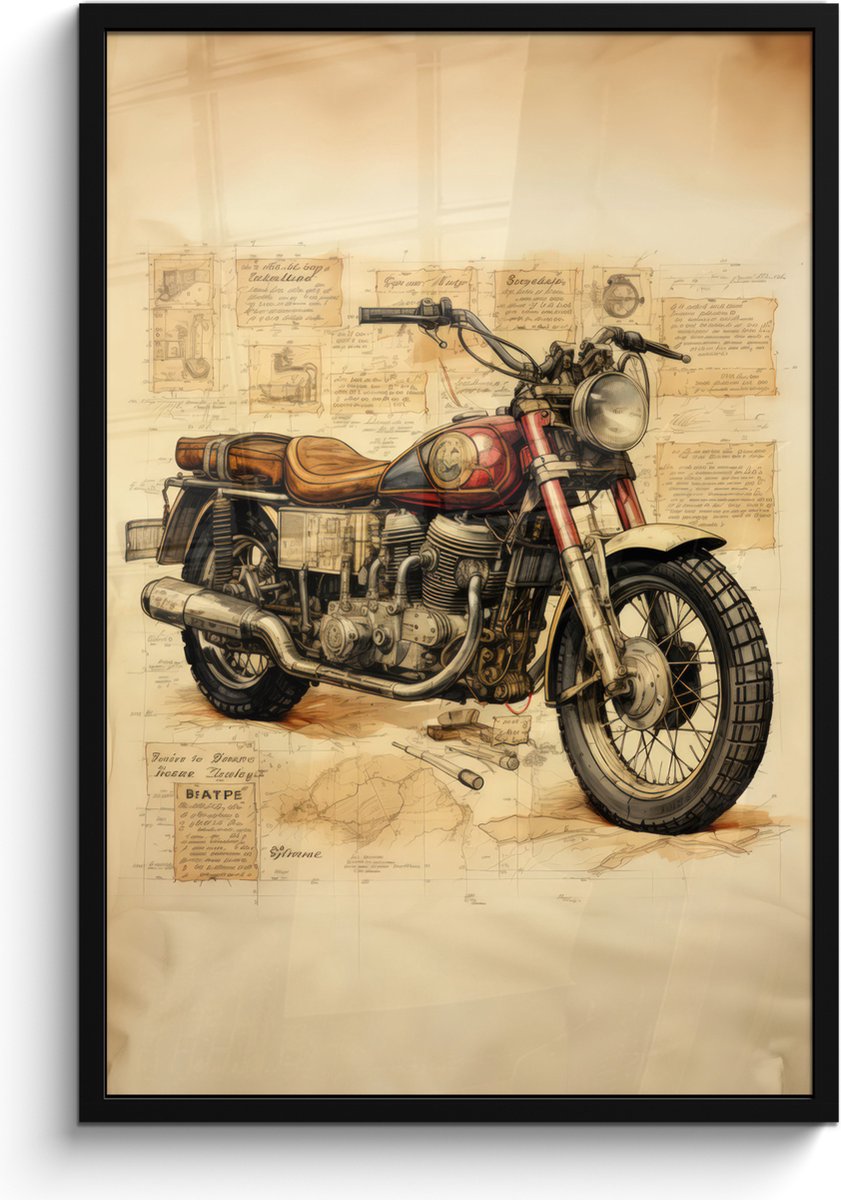 FrameYourWall Poster in lijst - Fotolijst 60x90 cm - Posters - Vintage - Motor - Papier - Voertuig - Posterlijst zwart - Decoratie - Wanddecoratie woonkamer - Muurdecoratie slaapkamer Motorfiets