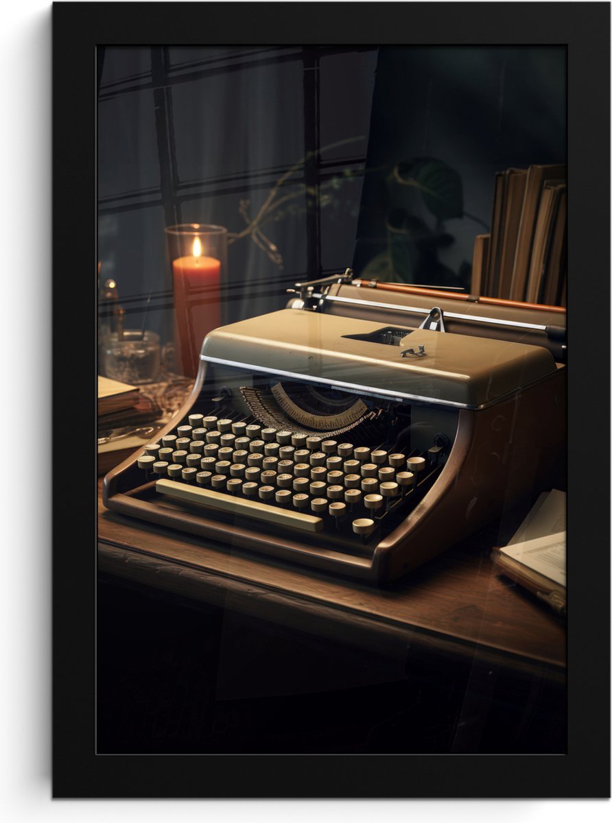 FrameYourWall Poster in lijst - Fotolijst 20x30 cm - Posters - Vintage - Typmachine - Kaars - Oud - Bureau - Posterlijst zwart - Decoratie - Wanddecoratie woonkamer - Muurdecoratie slaapkamer