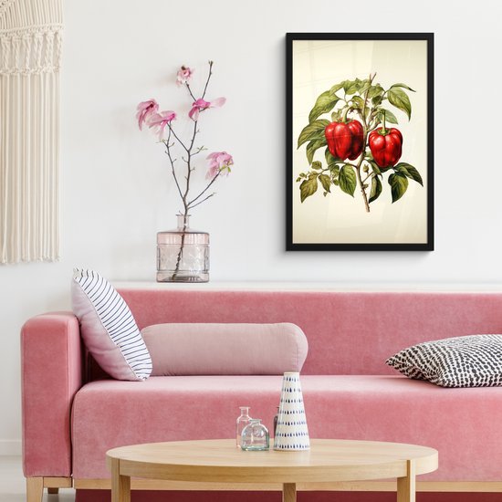 Cadre photo avec affiche - Cadre pour affiche 40x60 cm - Posters - Vintage - Plantes - Poivrons - Wit - Rouge - Nature - Décoration photo sous cadre - Décoration murale salon - Décoration murale chambre