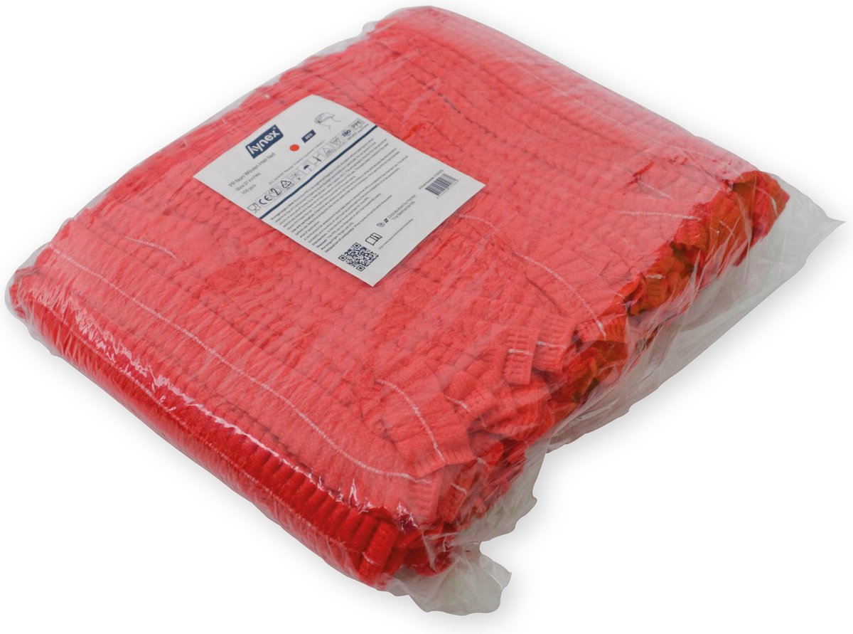 Hynex Haarnetjes rood seal met 100 stuks - PP Non Woven wegwerp haarnetten