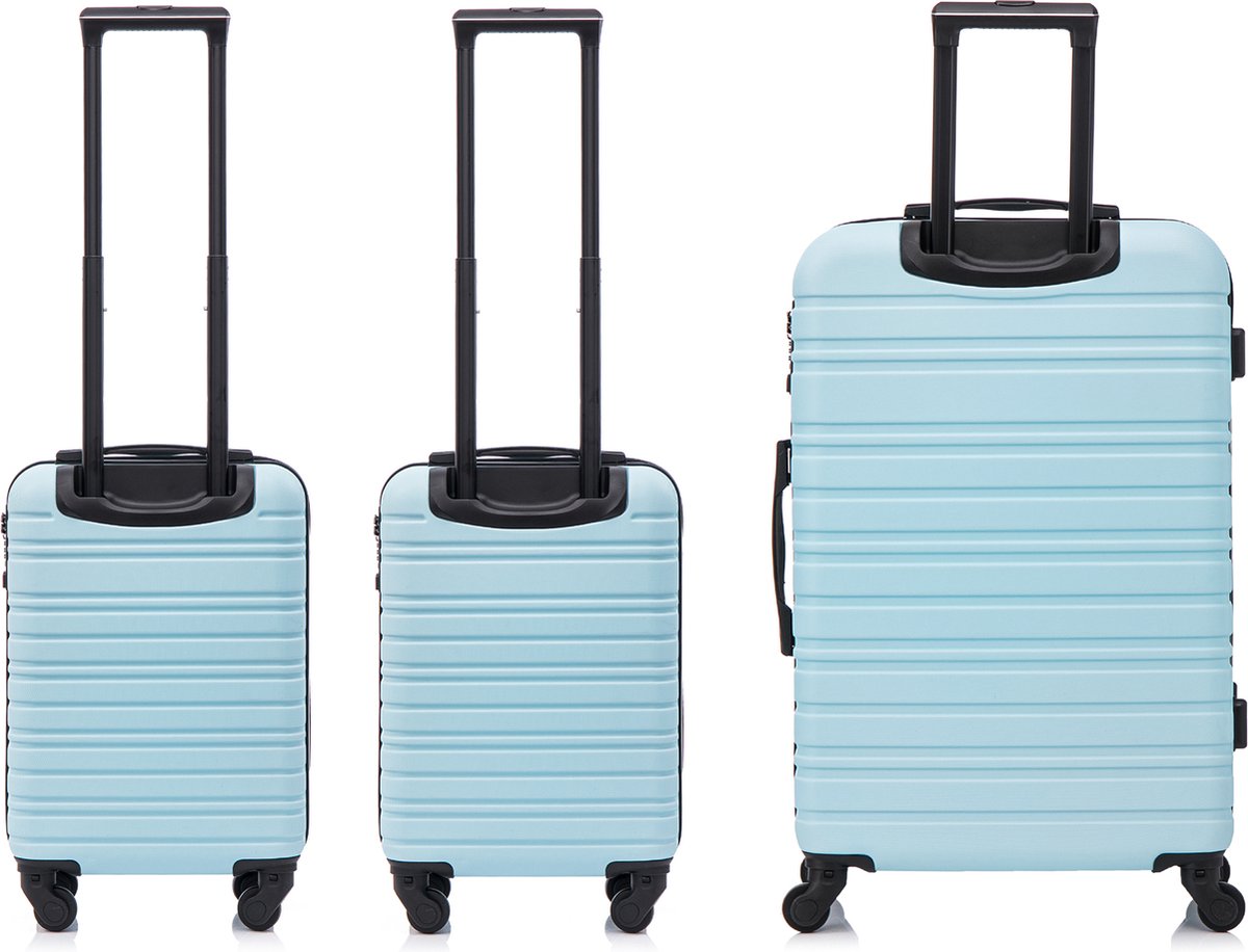 BlockTravel kofferset 3 delig ABS ruimbagage en handbagage 29 29 en 74 liter - inbouw TSA slot - licht blauw