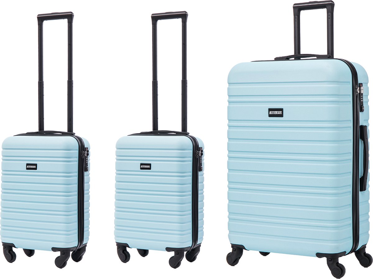 BlockTravel kofferset 3 delig ABS ruimbagage en handbagage 29 29 en 74 liter - inbouw TSA slot - licht blauw