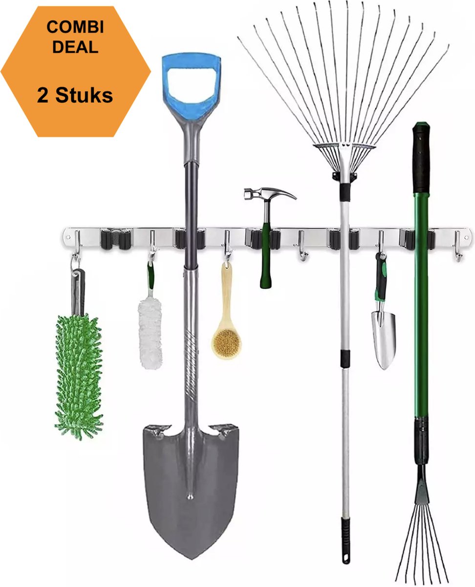 Goedkoopste SODEAL Luxe Bezemhouder - Opbergsysteem - Bezem ophangsysteem - Ophanghaken - Tuingereedschap - Gereedschap opbergen - Zwart