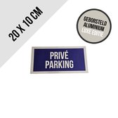 Deurbordje "Privé parking" | 20 x 10 cm | Geborsteld aluminium | Blauw | Dikte: 3 mm | Luxe uitvoering | Privaat | Parkeerplaats | Poort vrijhouden | Roestvrij | 1 stuk