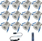 LED Veranda Spot Complete Set - Velvalux - 12 Stuks - 3W - Natuurlijk Wit 4000K - Dimbaar - Waterdicht IP65 - Inbouw - Rond - Mat Zilver - Aluminium - 12V