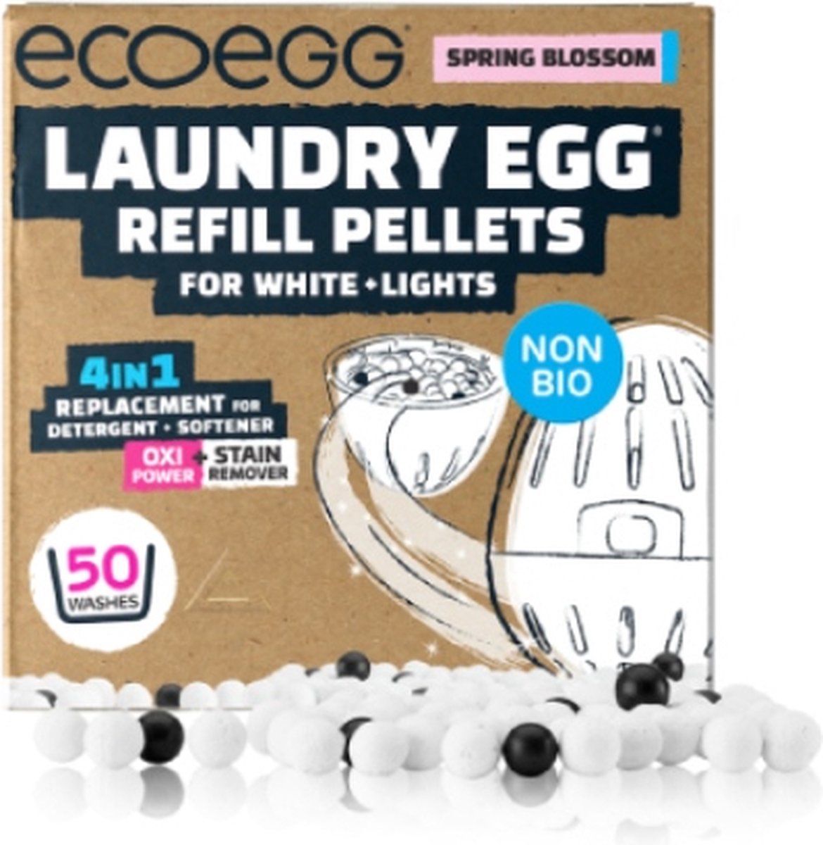 Goedkoopste Ecoegg Navulling – Lente Bloesem - Witte & Lichte kleur was - 50 wasbeurten - Was Ei - Wasmiddel - Hervulbaar - Duurzaam - Hypoallergeen - Geschikt voor baby's en mensen