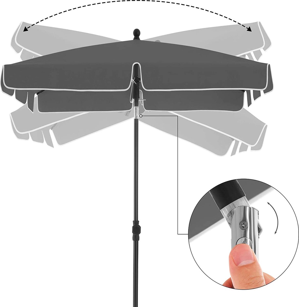 ACAZA Parasol - Strandparasol - Grijs - 200 x 125 cm (L x B) - inclusief Draagtas - Rechthoekig - Tuinparasol - Kantelbaar - Waterdicht - Terras Parasol voor Appartement - Parasol Strand – foto 8