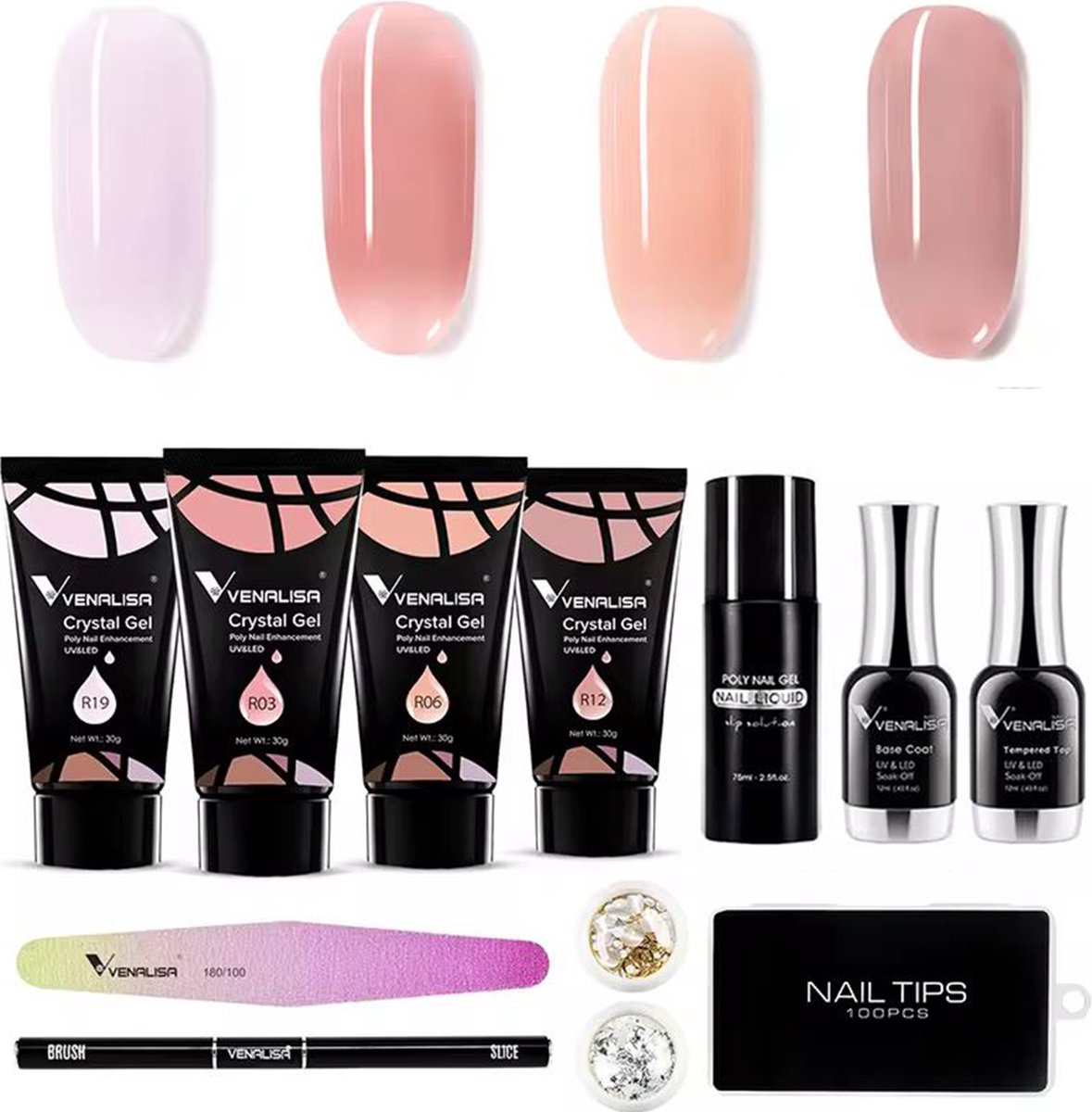 Venalisa® Polygel Set | Extenstion kit | Polygel nagels | Gelnagels | Nepnagels | Gellak set | 30g 4-delige nagelverlenging | Nail Art Pakket | Buildergel | Starterset | Makkelijk en snelle set