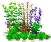 Bastix - 12 stuks aquariumdecoratie, kunstplanten, aquarium, kunststof plant, voor aquarium, groen, plastic planten, aquariumdecoratie, gemengde kleur, kunstplanten, aquariumdecoratie