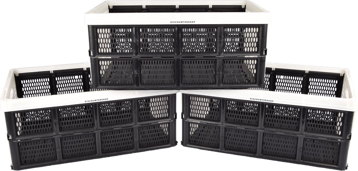 Set van 3 Opvouwbare Vouwkratten 32 Liter - Praktische Opbergboxen voor Kamperen, Huishouden & Klussen - Plastic Opbergmanden - Wit - 48x35x24cm