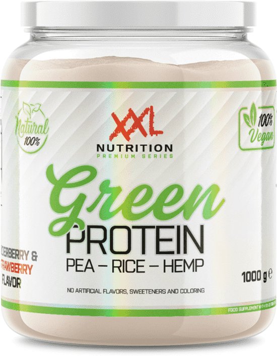 XXL Nutrition - Green Protein - Vegan Protein, Vegan Eiwitpoeder - Elderberry & Strawberry - 1000 Gram